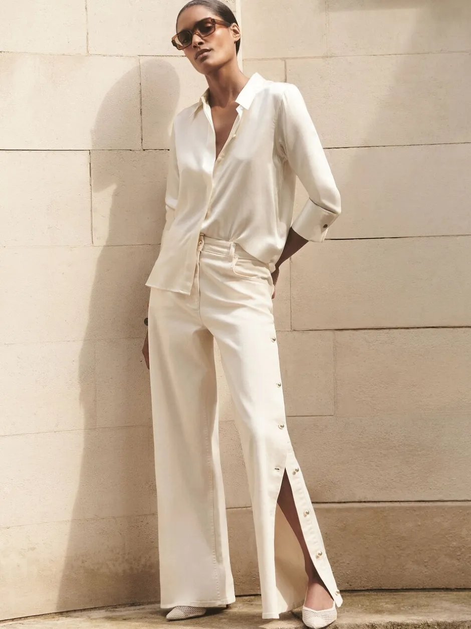 Blouses En Overhemden|Reiss Ivoor - Ameira Silk-Satin Concealed-Placket Shirt