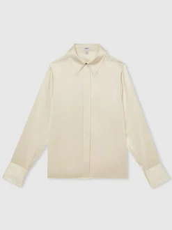 Blouses En Overhemden|Reiss Ivoor - Ameira Silk-Satin Concealed-Placket Shirt