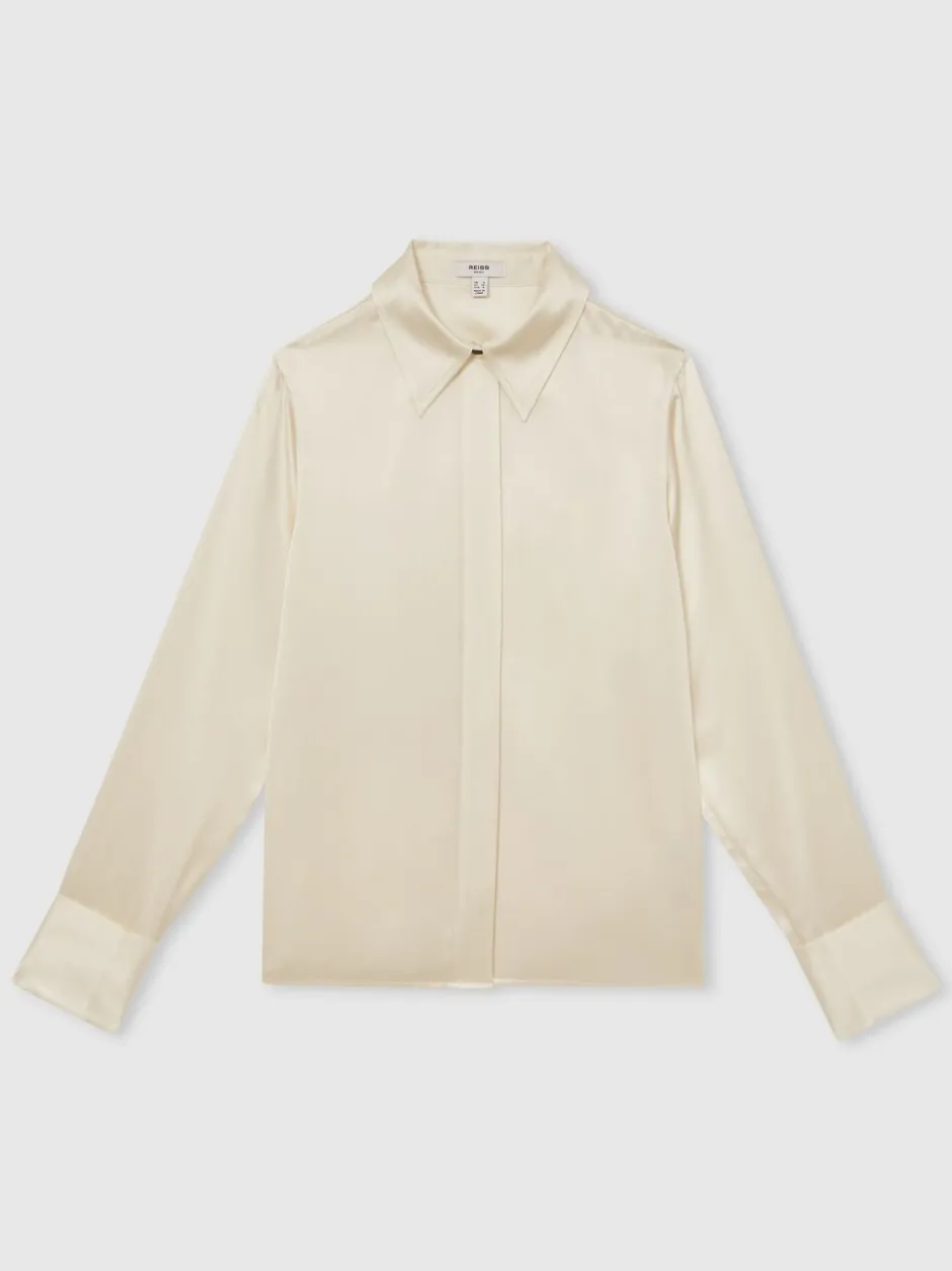 Blouses En Overhemden|Reiss Ivoor - Ameira Silk-Satin Concealed-Placket Shirt