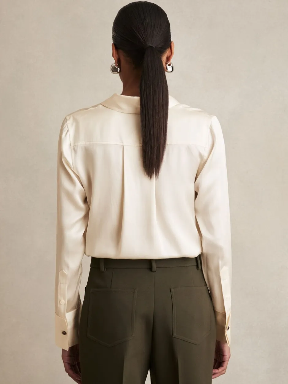 Blouses En Overhemden|Reiss Ivoor - Ameira Silk-Satin Concealed-Placket Shirt