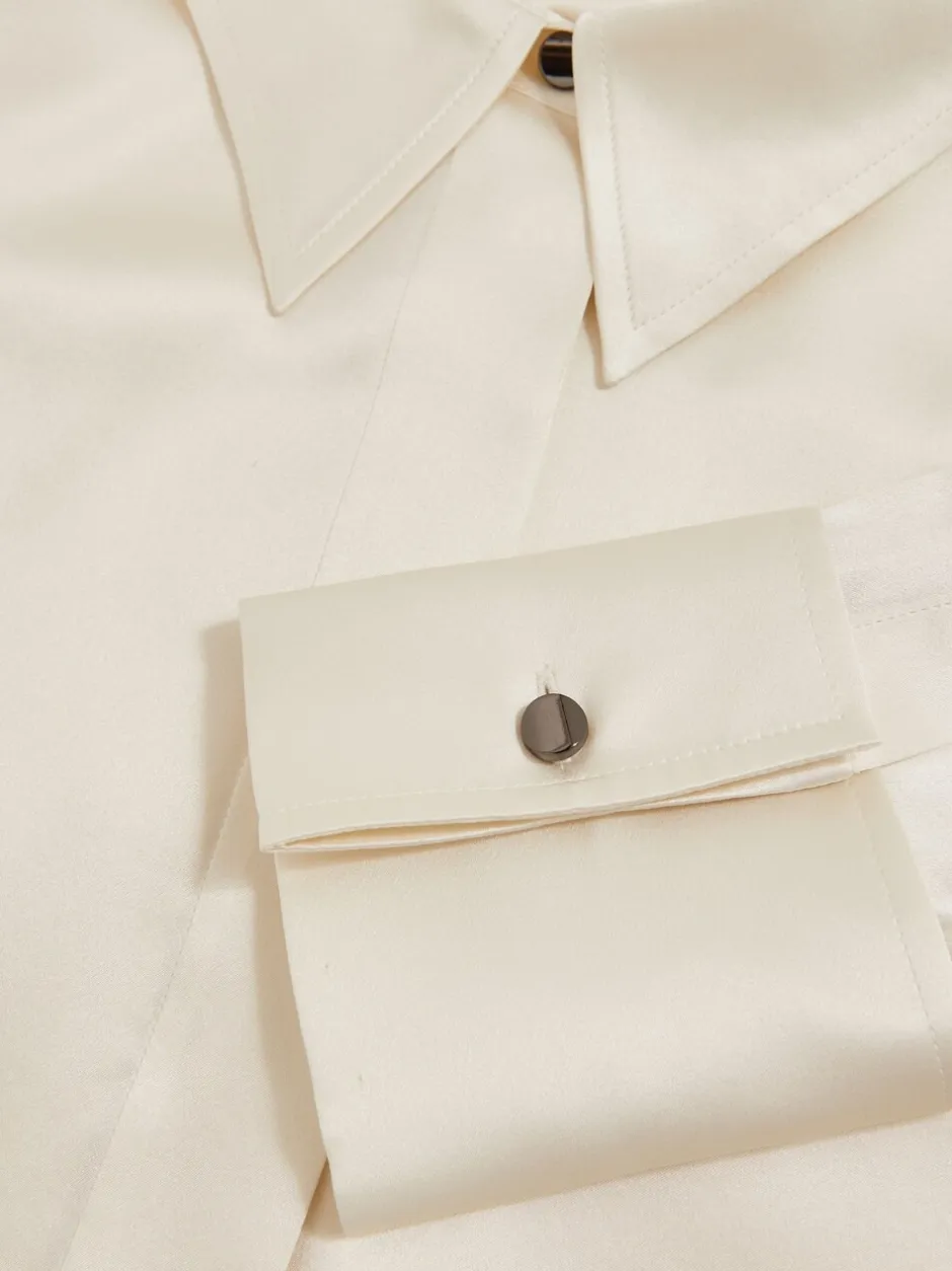 Blouses En Overhemden|Reiss Ivoor - Ameira Silk-Satin Concealed-Placket Shirt