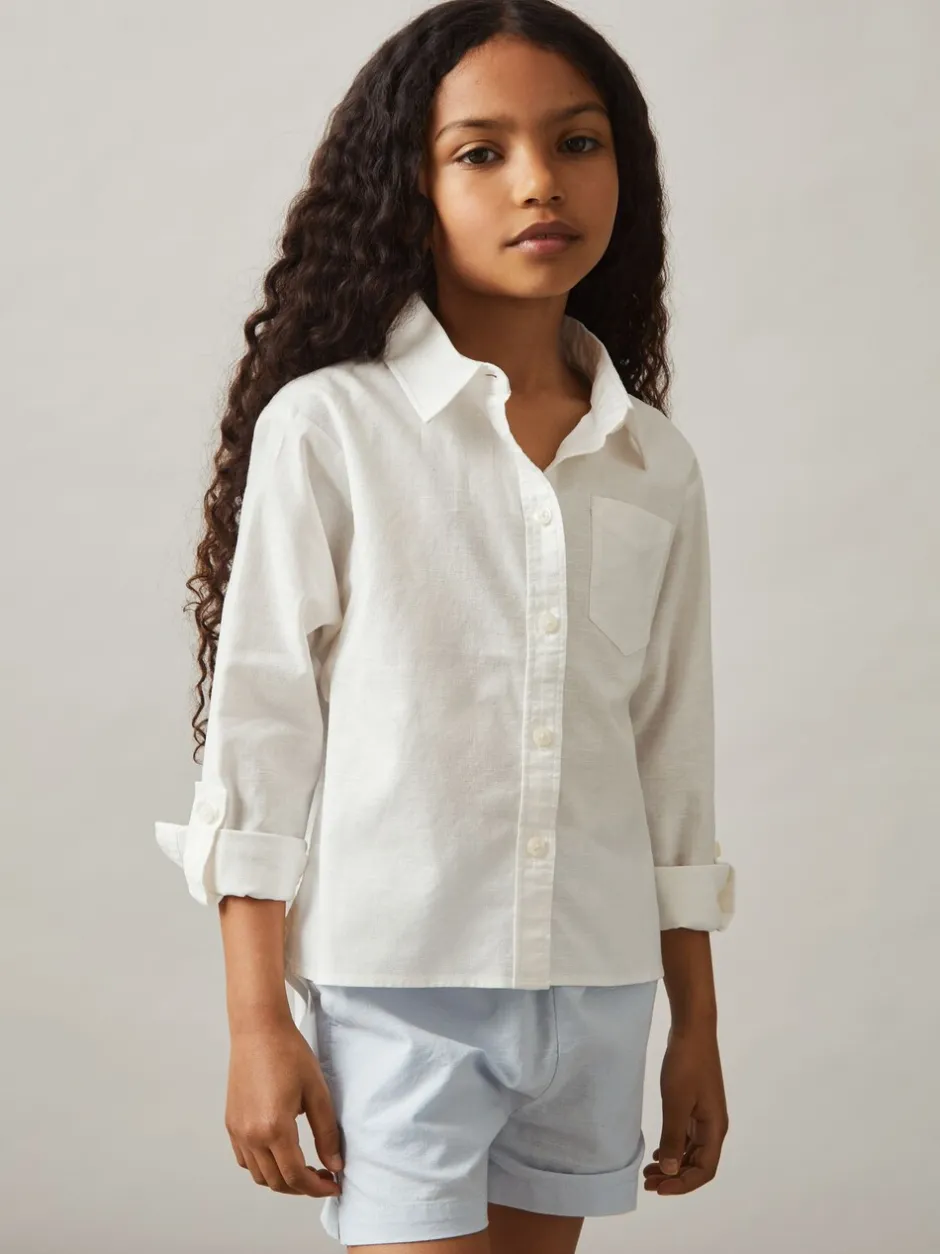 Overhemden En Blouses*Reiss - Leora Linen Roll-Cuff Shirt Ivoor