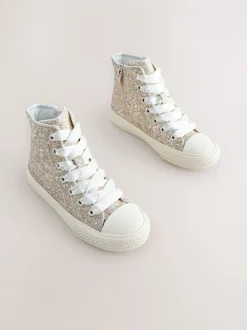 Sneakers|Next Ivoorkleurig met glitters - Hoge sneakers met veters