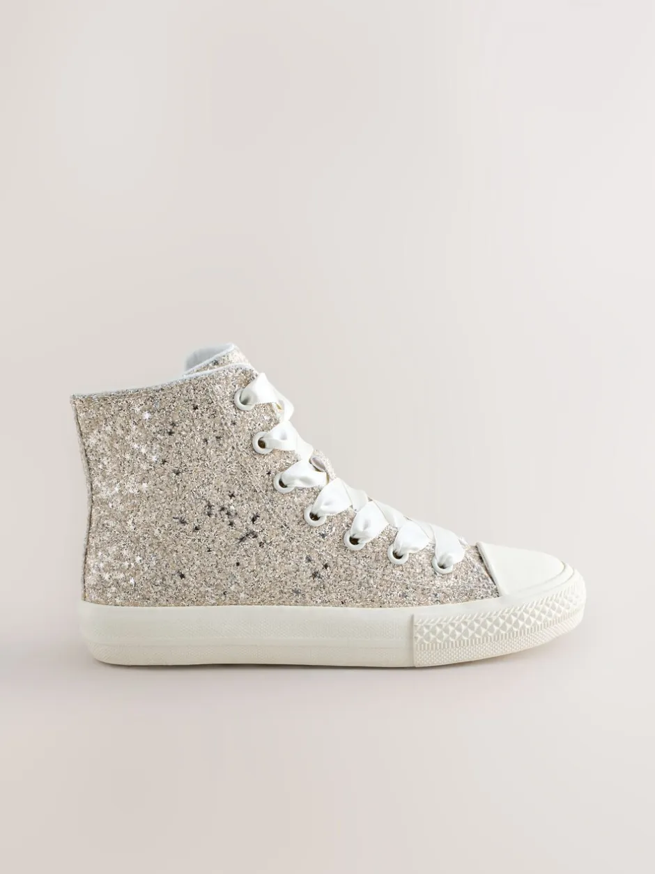Sneakers|Next Ivoorkleurig met glitters - Hoge sneakers met veters
