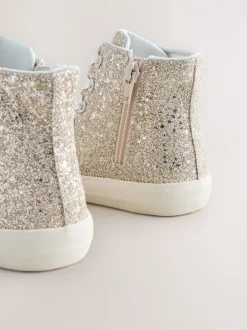 Sneakers|Next Ivoorkleurig met glitters - Hoge sneakers met veters