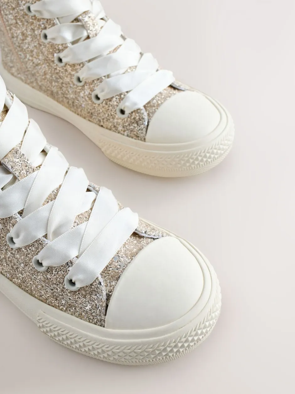 Sneakers|Next Ivoorkleurig met glitters - Hoge sneakers met veters