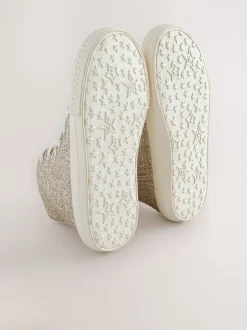 Sneakers|Next Ivoorkleurig met glitters - Hoge sneakers met veters