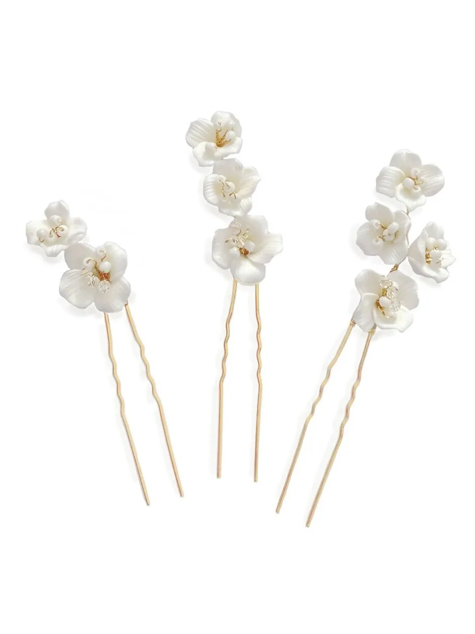 Haaraccessoires|Ivory & Co set van Fleur gebloemde keramische haarspelden