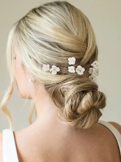 Haaraccessoires|Ivory & Co set van Fleur gebloemde keramische haarspelden