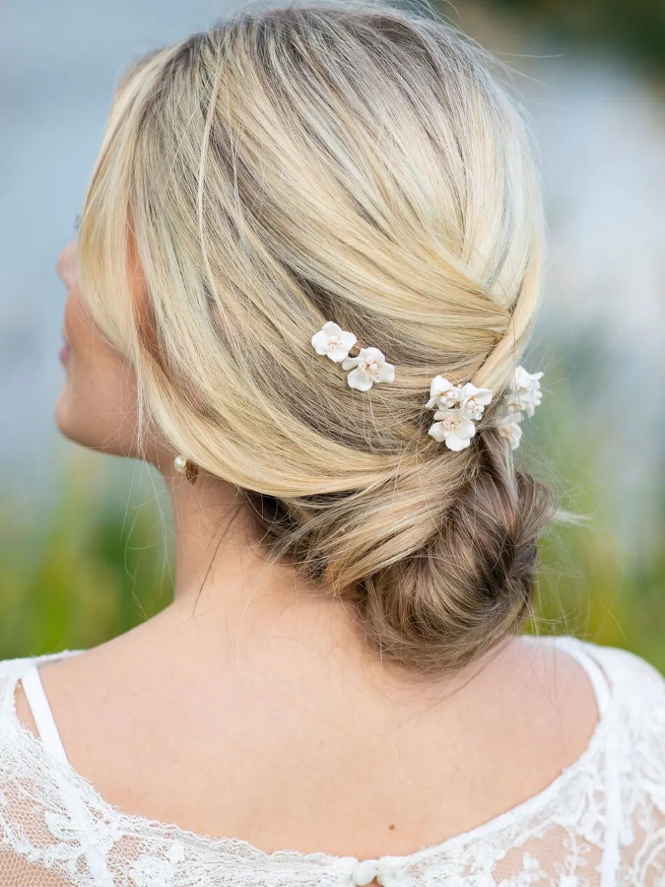 Haaraccessoires|Ivory & Co set van Fleur gebloemde keramische haarspelden