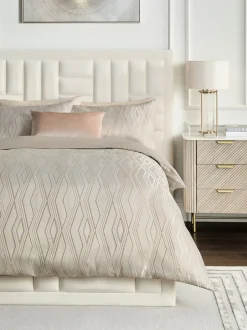 Beddengoedsets En Dekbedovertrekken*Next Jacquard dekbedovertrek en kussensloopset met ruitdessin Champagne-goud