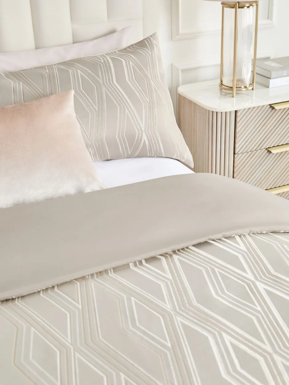 Beddengoedsets En Dekbedovertrekken*Next Jacquard dekbedovertrek en kussensloopset met ruitdessin Champagne-goud