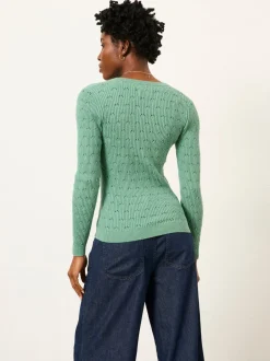 Gebreide Kleding*Fat Face - FatFace Knitted Button Front Henley Jadegroen