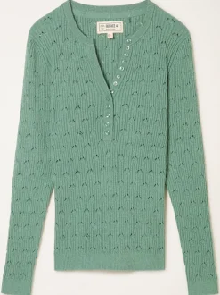 Gebreide Kleding*Fat Face - FatFace Knitted Button Front Henley Jadegroen