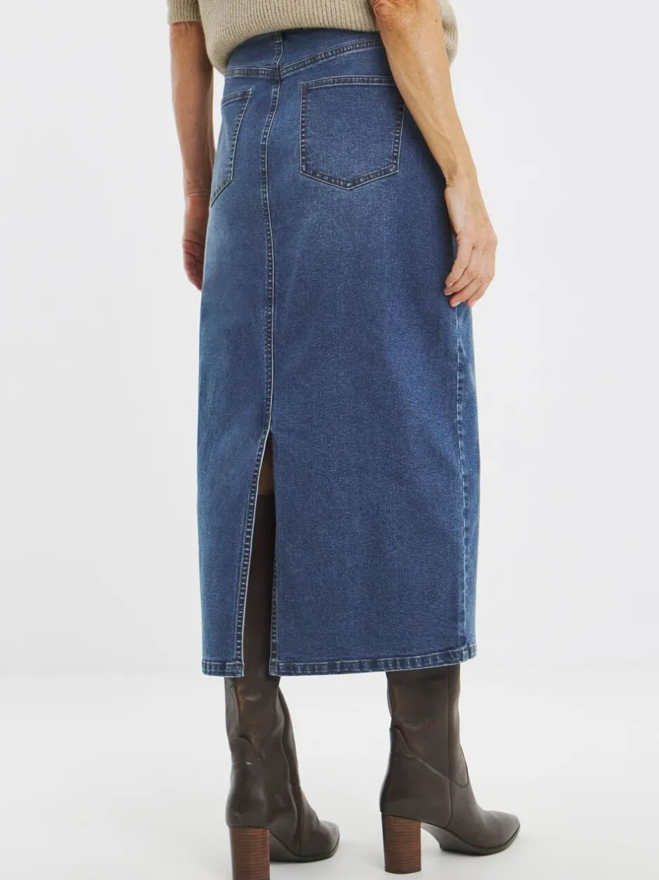 Rokken*JD Williams Mid Wash 24/7 Denim Maxi Skirt