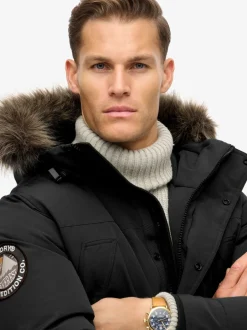 Jassen En Jacks*Superdry - Everest parka met imitatiebont Jet black