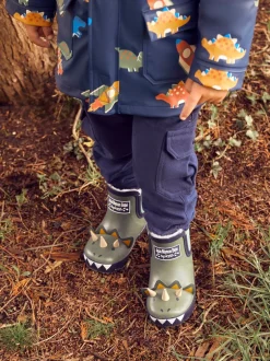 Laarzen*Jojo Maman Bébé - Behaaglijke gevoerde enkelhoge regenlaarzen met dinoprint