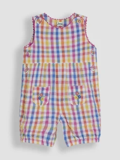 Tuinbroeken|Jumpsuits En Playsuits|Jojo Maman Bébé - Geborduurde geruite bretelbroeken van 100% katoen