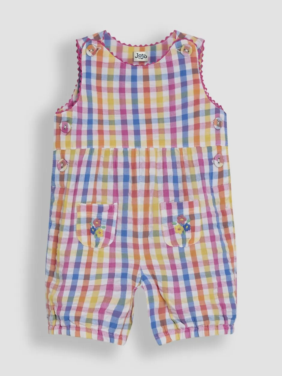 Tuinbroeken|Jumpsuits En Playsuits|Jojo Maman Bébé - Geborduurde geruite bretelbroeken van 100% katoen