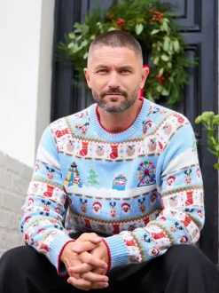 Gebreide Kleding*Jojo Maman Bébé - Kersttrui met kermis-fairislemotief voor heren
