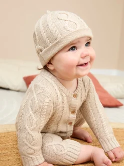 Rompertjes En Tuinbroeken*Jojo Maman Bébé Cable Knit All-In-One With Hat