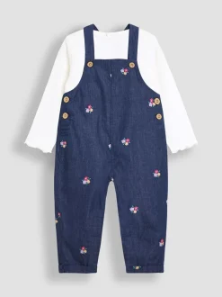 Jumpsuits En Playsuits|Jojo Maman Bébé Chambray Embroidered Dungarees & Rib Top Set