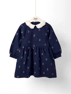 Jurken*Jojo Maman Bébé Crochet Collar Embroidered Sweat Dress