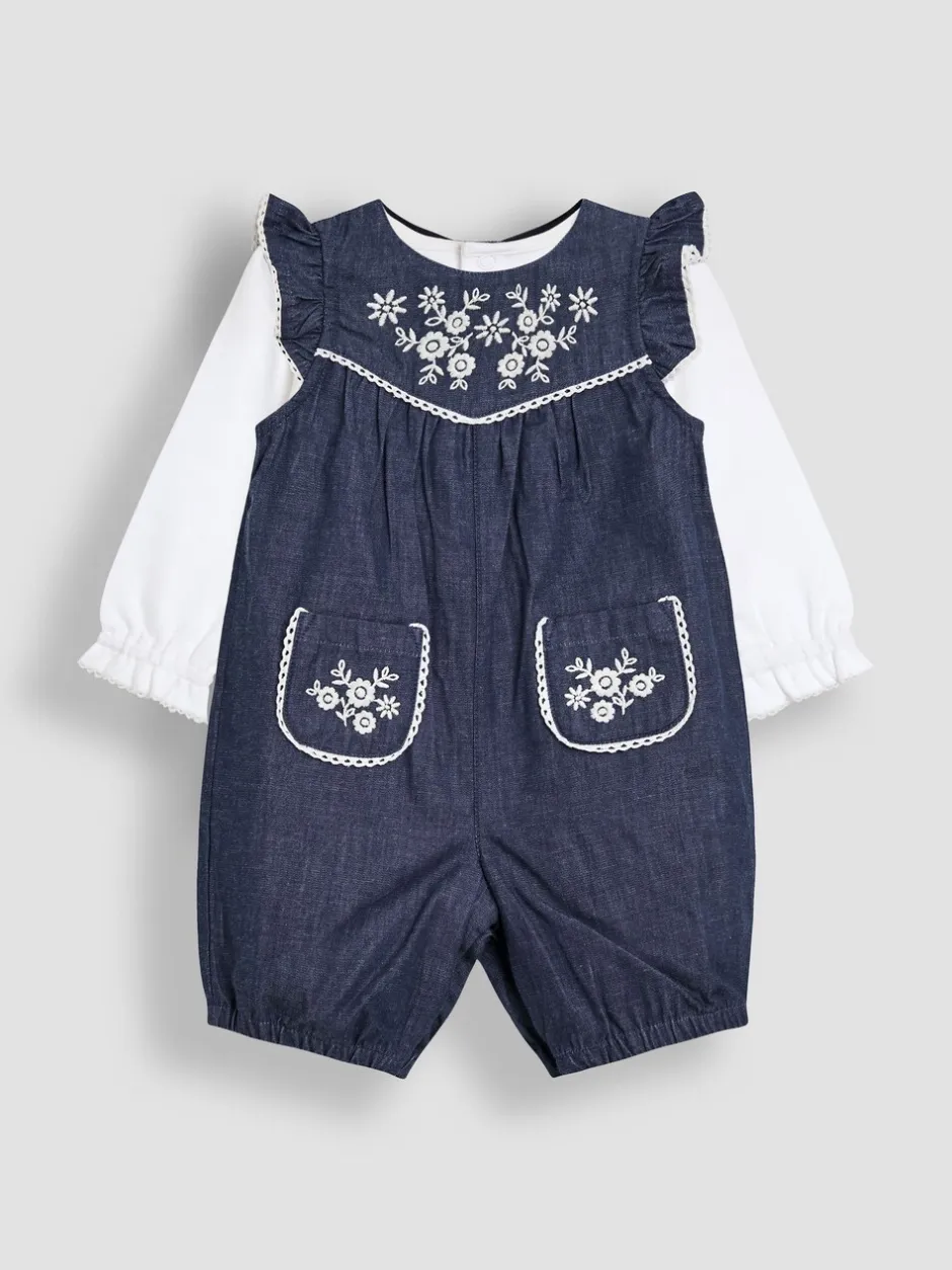 Jumpsuits En Playsuits*Jojo Maman Bébé Embroidered Chambray Dungarees & Top Set