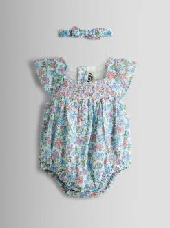 Rompertjes En Tuinbroeken|Jojo Maman Bébé Floral Smocked Bubble Romper and Headband Set