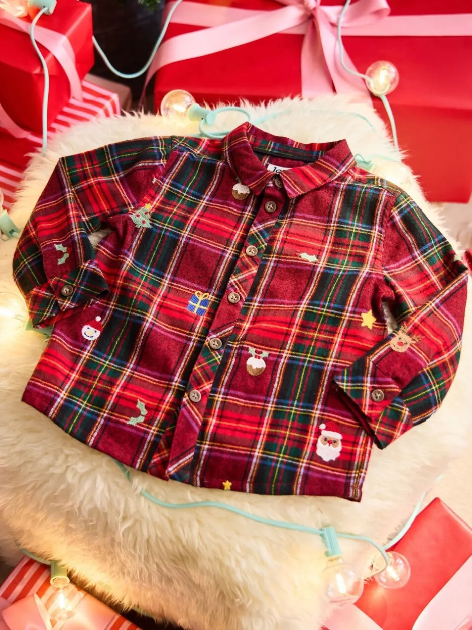 Shirts|Jojo Maman Bébé geborduurd Ruit Kerstmis overhemd