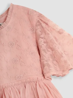 Gelegenheidskleding|Jurken*Jojo Maman Bébé Geborduurde Kanten Jurk met Schulp Mouwen en Bloemenprint voor Meisjes