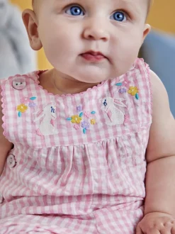 Tuinbroeken|Jojo Maman Bébé gingham tuinbroek met applicatie