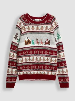 Gebreide Kleding|Jojo Maman Bébé kersttrui met fair isle-motief met kerstsfeer voor heren