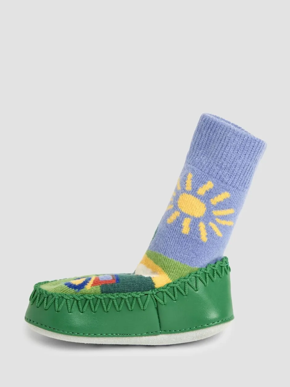 Pantoffels|Pantoffels|Jojo Maman Bébé mocassinsokken met boerderijscène