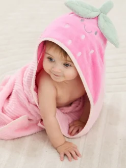 Handdoeken En Badmatten|Jojo Maman Bébé Pink Strawberry Character Hooded Towel