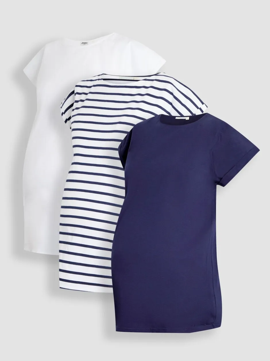 Moederschap*Jojo Maman Bébé Set van 3 100% katoenen T-shirts met boyfriend-pasvorm voor zwangerschap