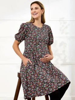 Jurken|Moederschap*Jojo Maman Bébé zwangerschaps- en voedingsjurk van jersey met dubbele laag