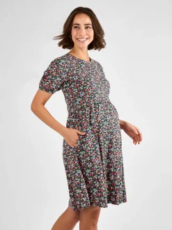 Jurken|Moederschap*Jojo Maman Bébé zwangerschaps- en voedingsjurk van jersey met dubbele laag
