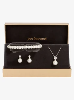 Sieraden|Jon Richard driedelige set met kristallen en parels - In cadeauverpakking