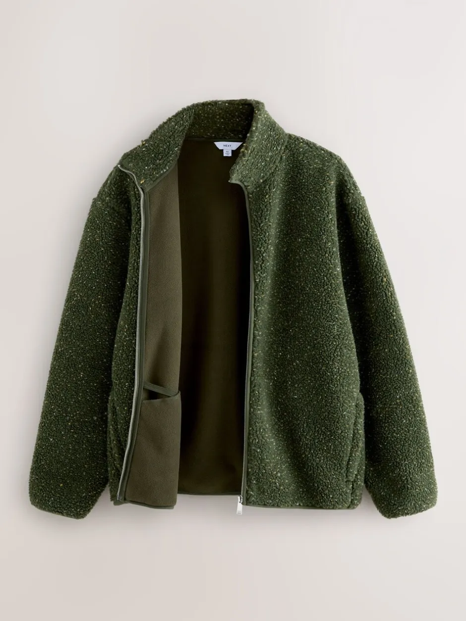 Loungewear|Jassen En Jacks|Next - Doorritsbare funnel Borg Fleece Kaki Groen nep