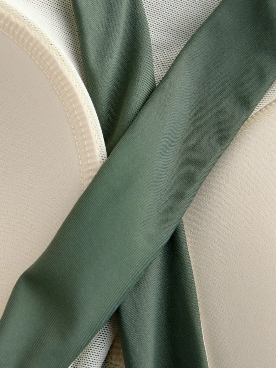 Badkleding|Next - Hoogsluitende halterbadpak met buikcorrectie Kaki/crèmekleurig
