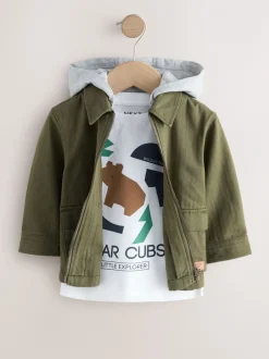 Shirts*Next Kakigroen - 2 -delig Set van overshirt met capuchon en T-shirt (3mnd-7jr)