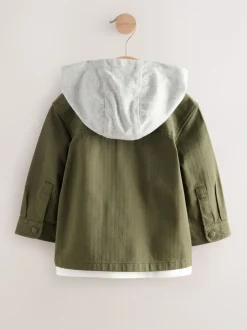 Shirts*Next Kakigroen - 2 -delig Set van overshirt met capuchon en T-shirt (3mnd-7jr)
