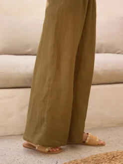 Broeken*Next Kakigroen - 100% linnen Premium broek met wijde pijpen
