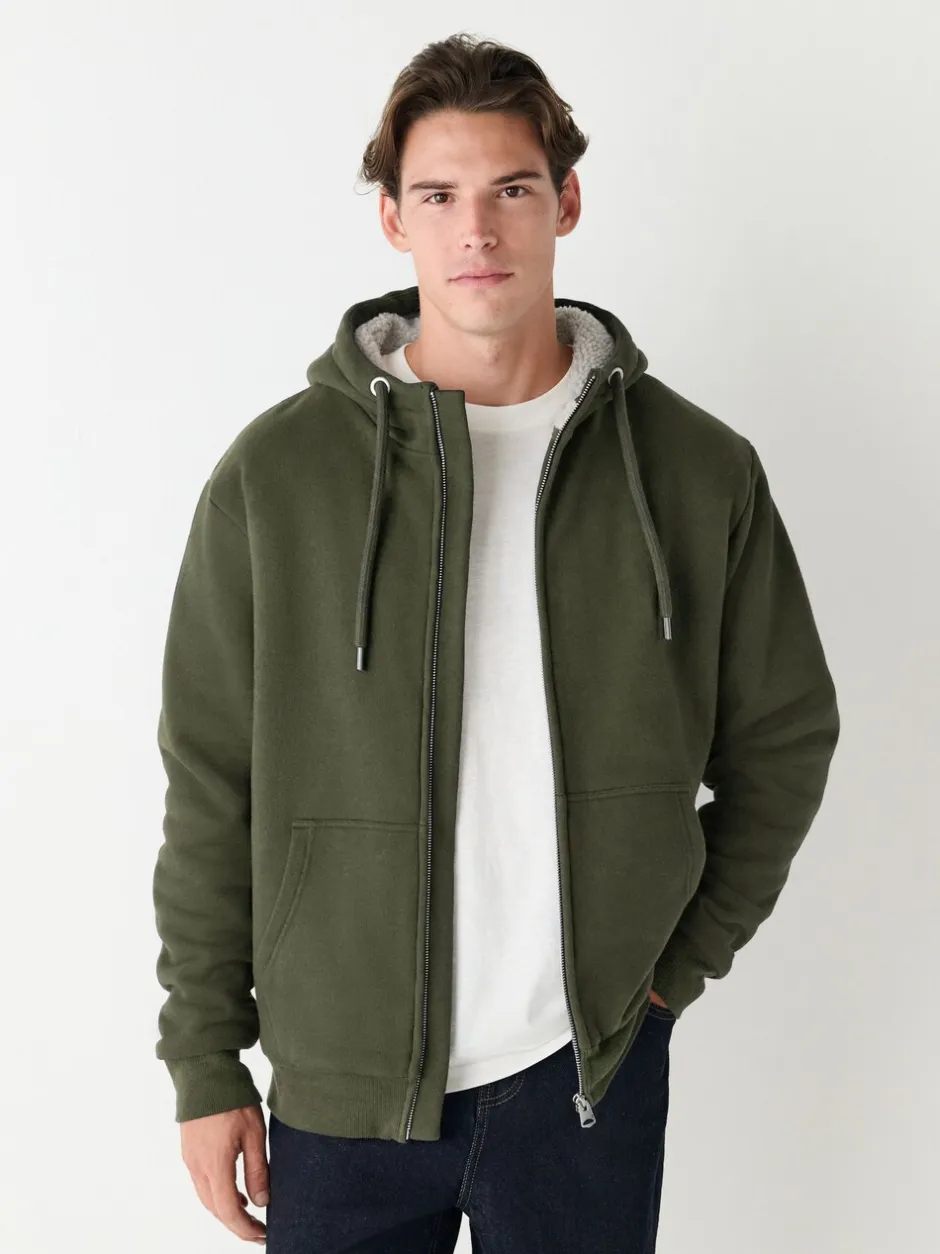 Jassen En Jacks|Sweaters En Hoody´S*Next - Borg hoodie met fleecevoering en volledige ritssluiting Kakigroen