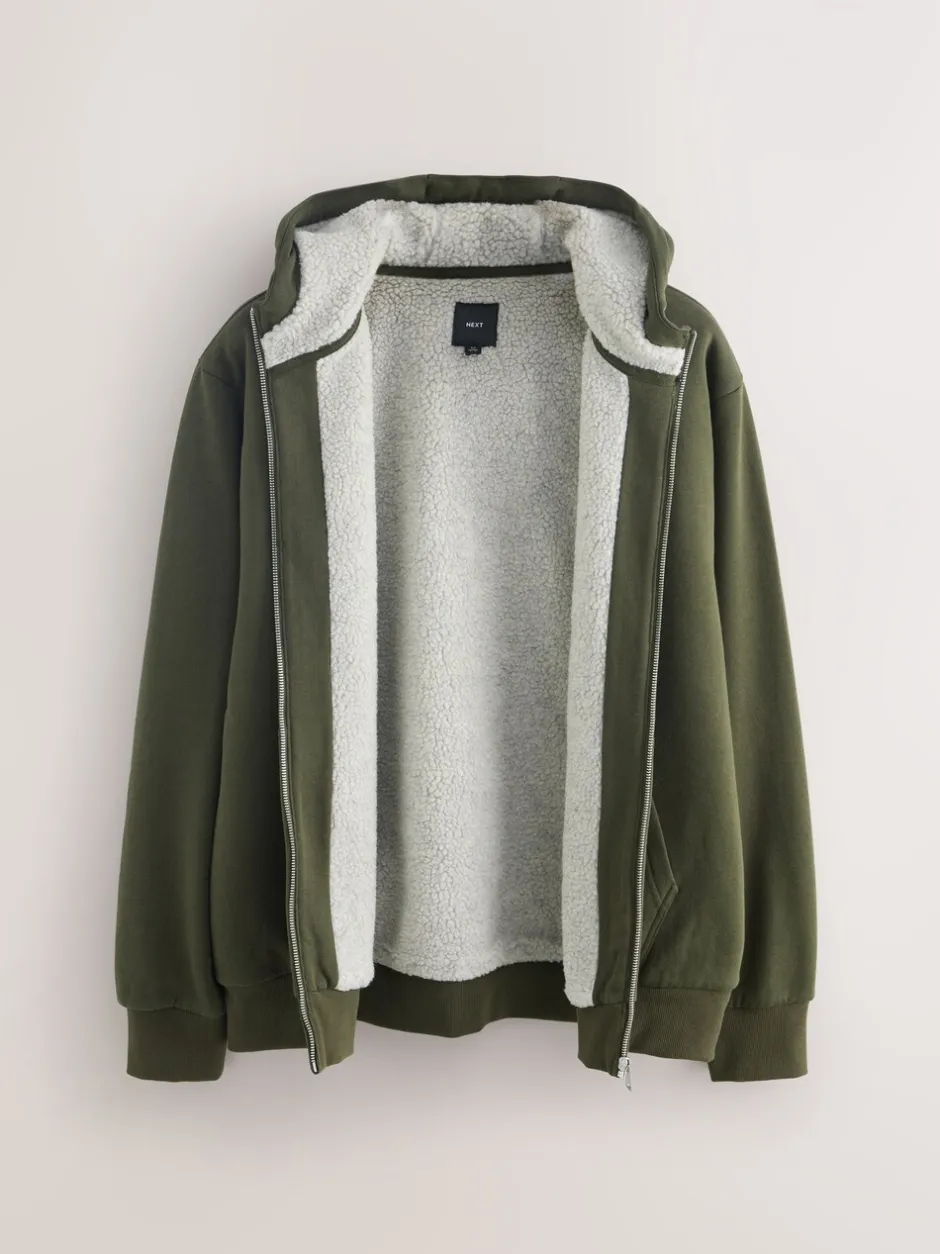 Jassen En Jacks|Sweaters En Hoody´S*Next - Borg hoodie met fleecevoering en volledige ritssluiting Kakigroen