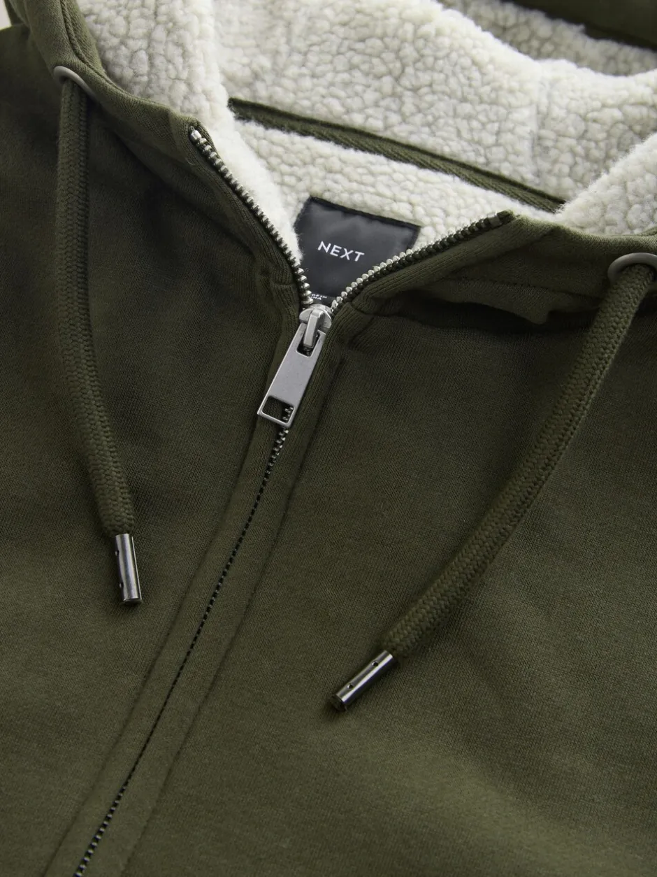 Jassen En Jacks|Sweaters En Hoody´S*Next - Borg hoodie met fleecevoering en volledige ritssluiting Kakigroen