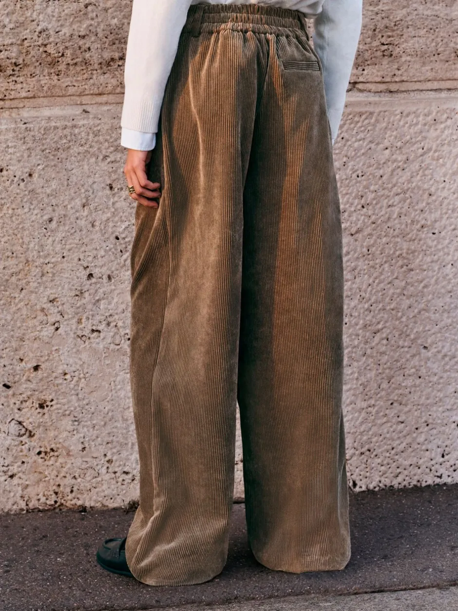 Broeken|Next - Corduroy broek met wijde pijpen Kakigroen