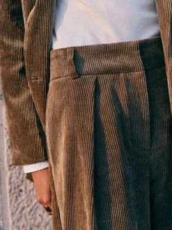 Broeken|Next - Corduroy broek met wijde pijpen Kakigroen