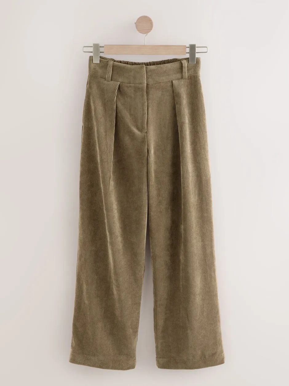 Broeken|Next - Corduroy broek met wijde pijpen Kakigroen